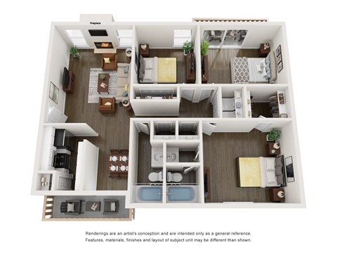a 3d floor plan of a 1 bedroom apartment